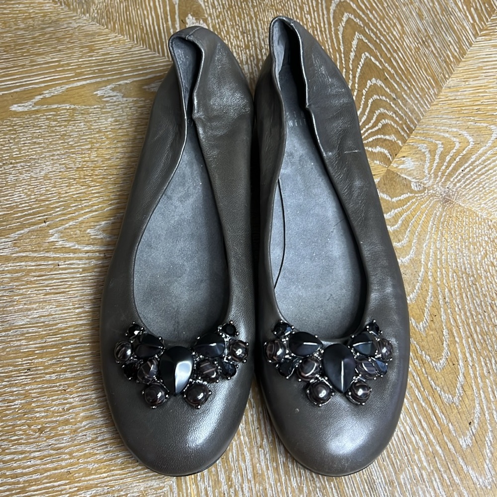 STUART WEITZMAN Grey Embellished Ballerina Flats 9.5 - Picture 2 of 11